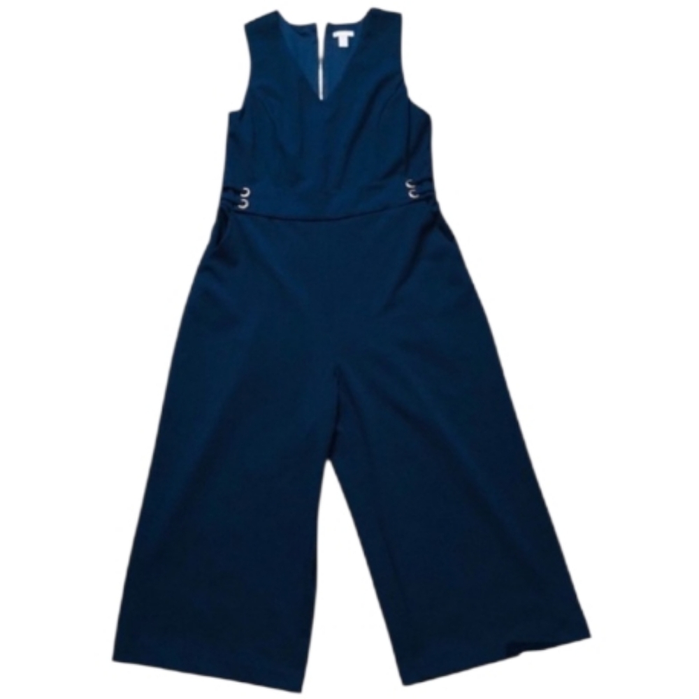Navy Wide Leg Cropped Jumpsuit